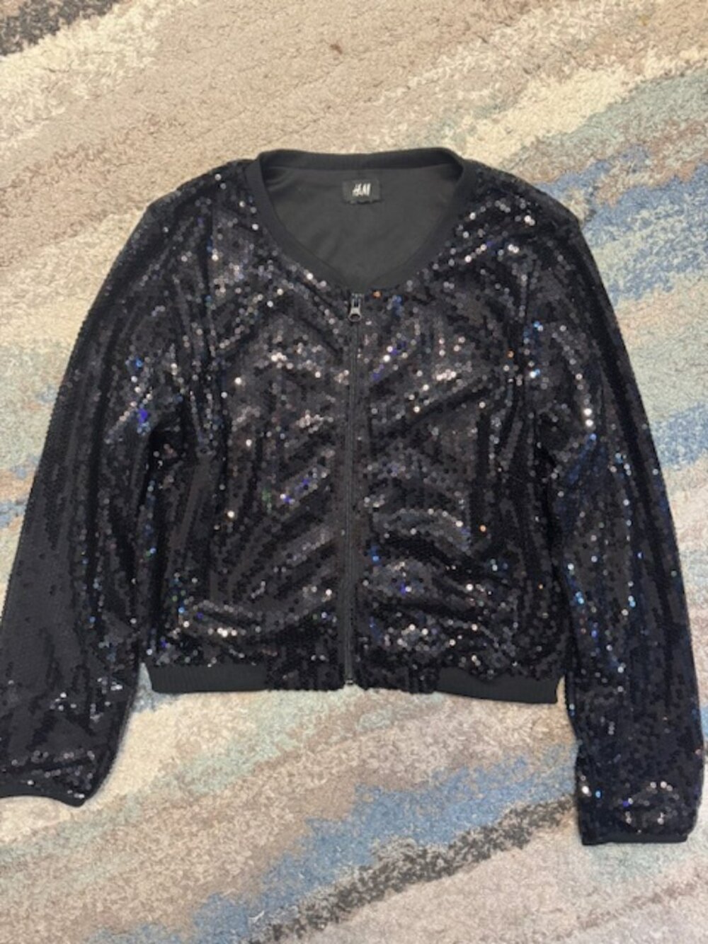 H&M Black Sequined Zipper Jacket Size S